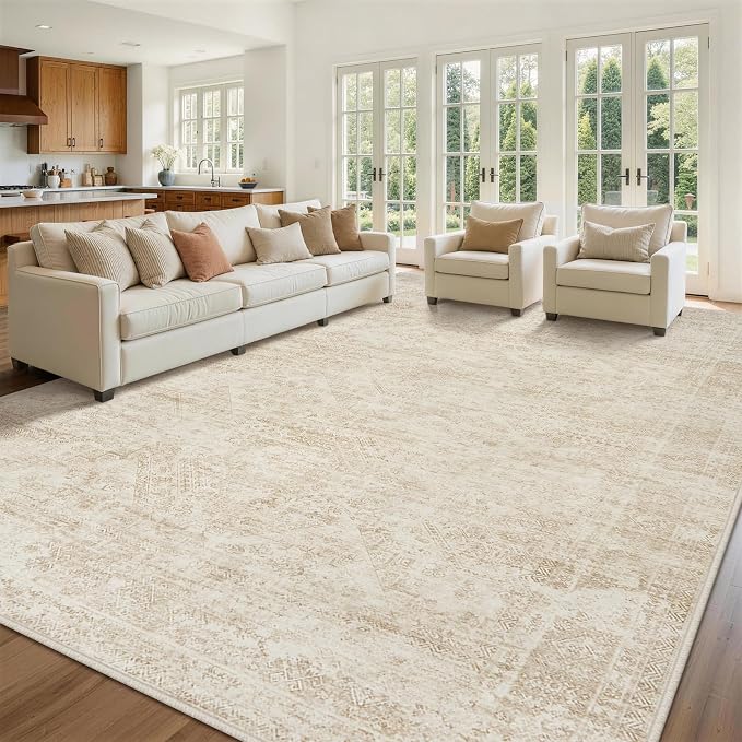 Aelenmu 10x14 Area Rugs for Living Room Washable Dining Room Beige | Modern - Image 3