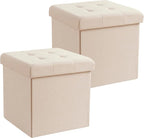 Ornavo Home 2 Pack 15 Inch Folding Storage Ottoman, Square Cube Linen Small by OrnavoHome