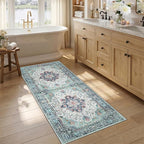 RELEANY Washable Area Rug, Runner 2'6"x5', Teal Green/White/Navy | Non-Slip by RELEANY