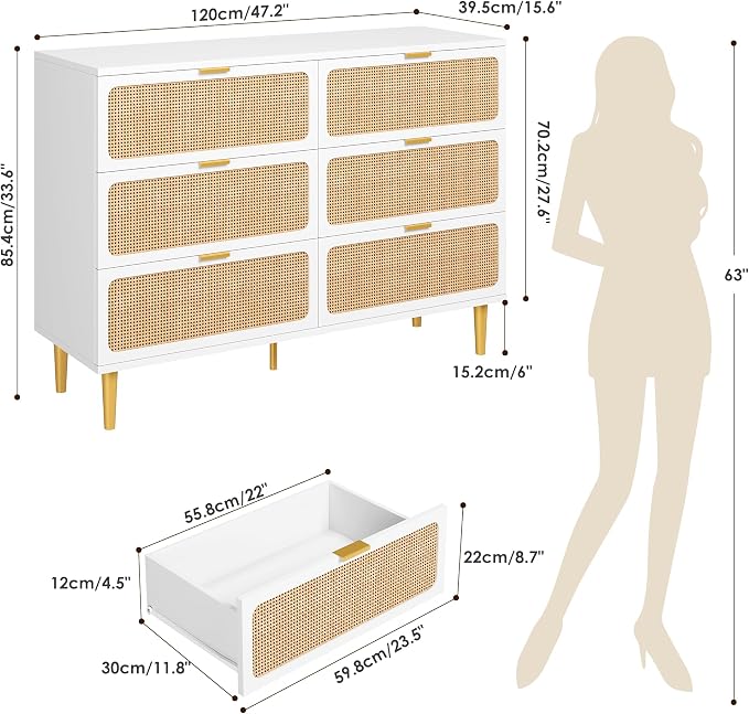 GarveeHome Rattan 6 Drawer Dressers - Image 2
