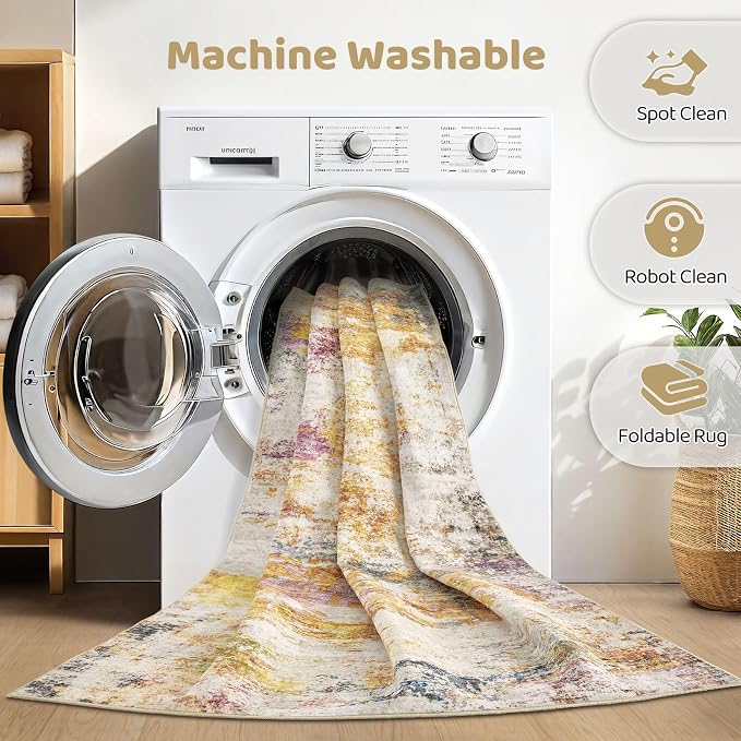 LOONGRUG Runner Rug 2x6 Washable Non-Slip Kitchen Neutral Modern Rug | Abstract - Image 2