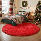 Amdrebio Red Furry Round Circle Area Rug 4Ft - Image 9