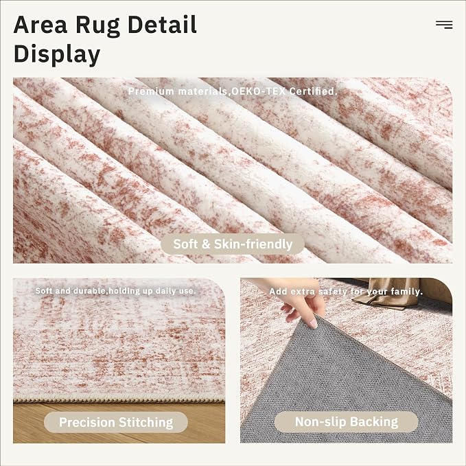 Soalmost 6x9 Area Rug for Living Room Washable Rugs Non-Slip Pink | Low-Pile - Image 6