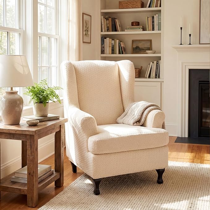 KRFOONN Stretch Wing Chair Slipcovers Jacquard 2 Piece Wingback Chair Covers - Image 2
