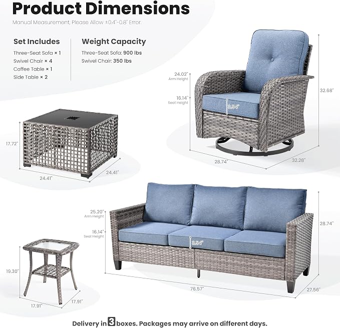ovios 8 Pieces Patio Furniture Set, Outdoor Wicker Sofa Couch - Image 8
