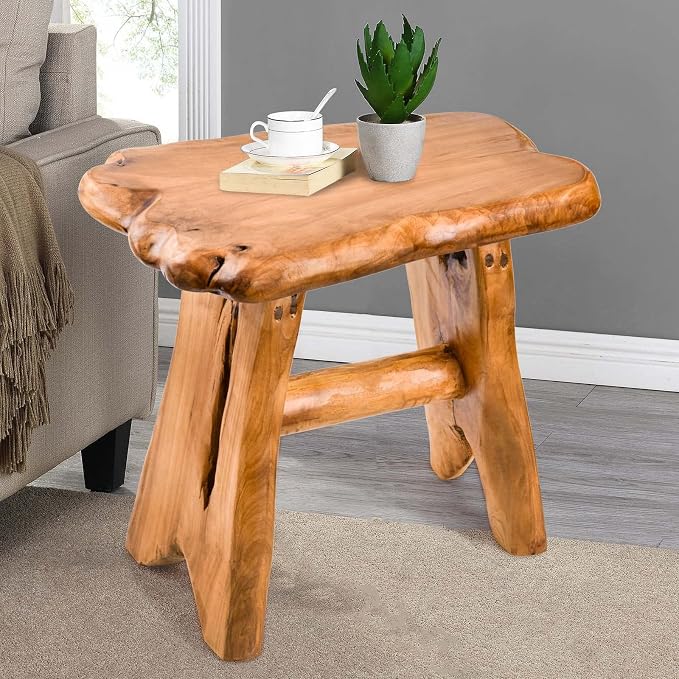 Wood Step Stool, Unique Design Live Edge Wood Stool, Freeform Natural Plant - Image 5
