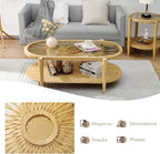 RUSTOWN Rattan Coffee Tables, 2-Tier Oval Boho Cocktail Tables, Mid Century - Image 7