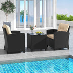 HAPPYGRILL 3 Pieces Wicker Patio Conversation Set, PE Rattan Bistro Sofa Set - Image 3