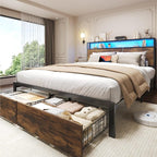 Lifezone Queen Bed Frame with 2-Tier Storage Headboard, Metal Bed Frame with - Image 8