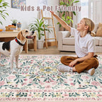 PLHXFR 6x9 Area Rug Living Room: Floral Washable Boho Carpet Pink Green | - Image 9