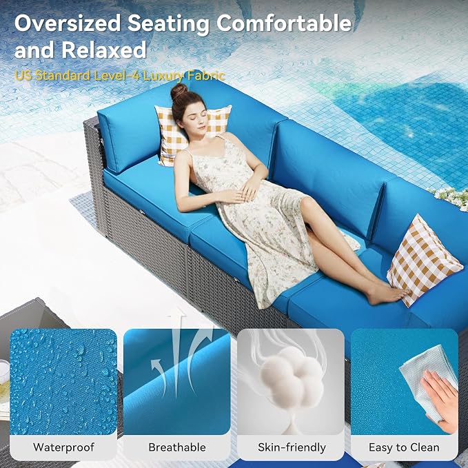 Aoxun Patio Furniture Set with Umbrella, 8 Piece Outdoor Sectional Sofas - Image 3