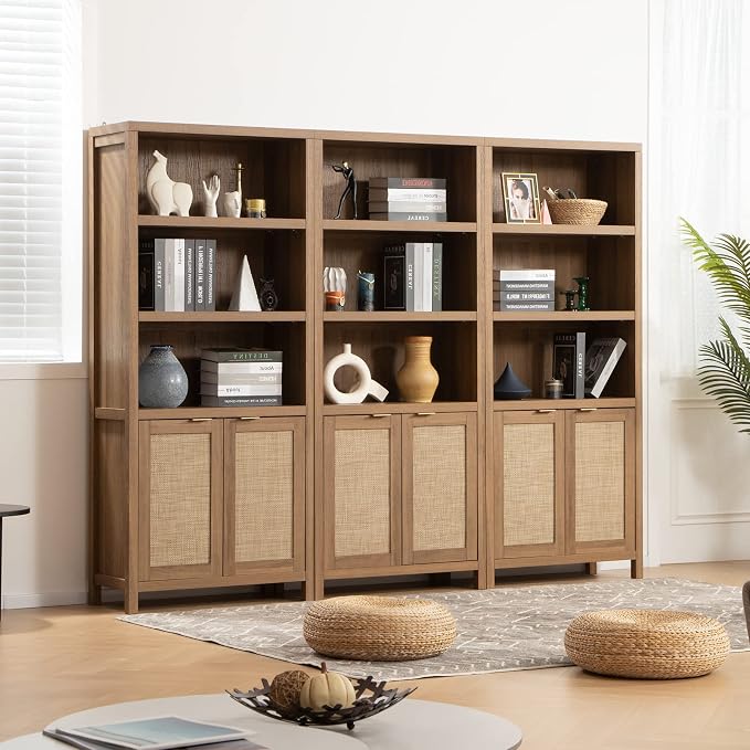 SICOTAS Bookcase 71" Tall Bookshelf 5 Tier Rattan Boho Bookcase - Image 9