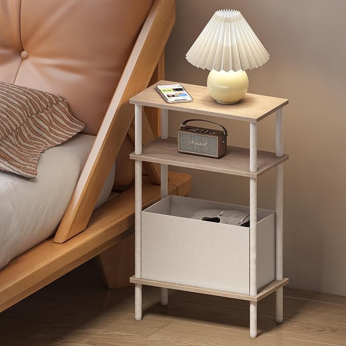 Narrow Side Table with Fabric Basket, End Table - Image 6