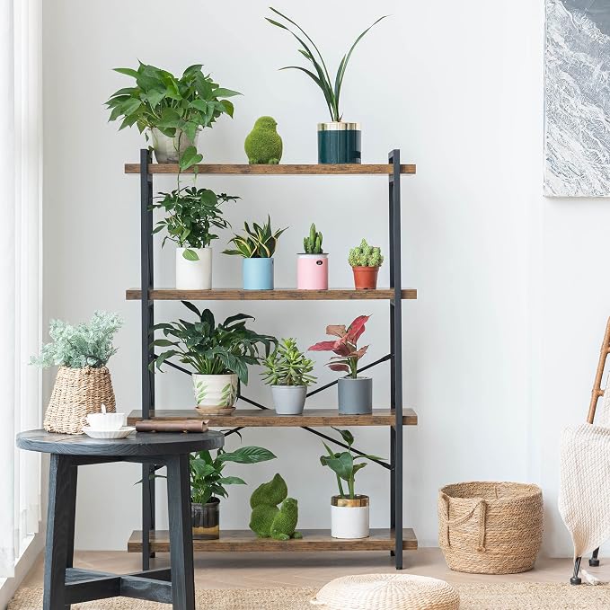 HCHQHS Bookshelf, 4-Tier Industrial Bookcase, Rustic Open Book Shelf, - Image 4