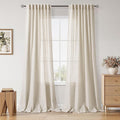 Warm Beige Linen Curtains 90 Inch Long 2 Panels Set by Nanspring