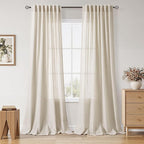 Warm Beige Linen Curtains 90 Inch Long 2 Panels Set by Nanspring
