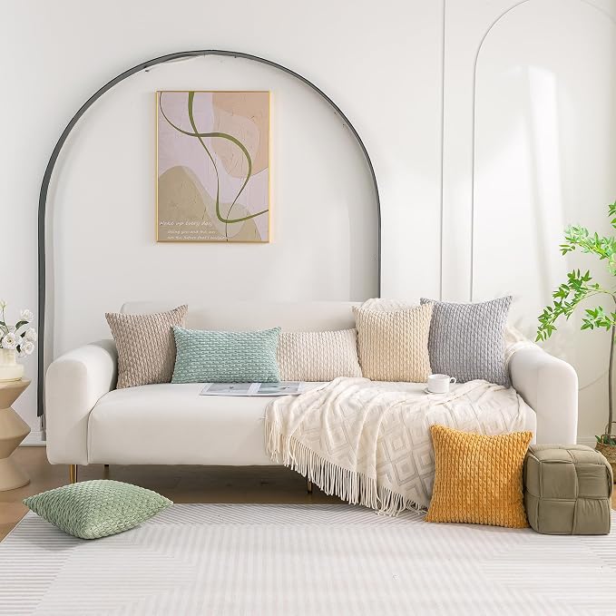Set of 4 Grey White Taupe Decorative Throw Pillow Covers 24x24 Inch Corduroy - Image 2