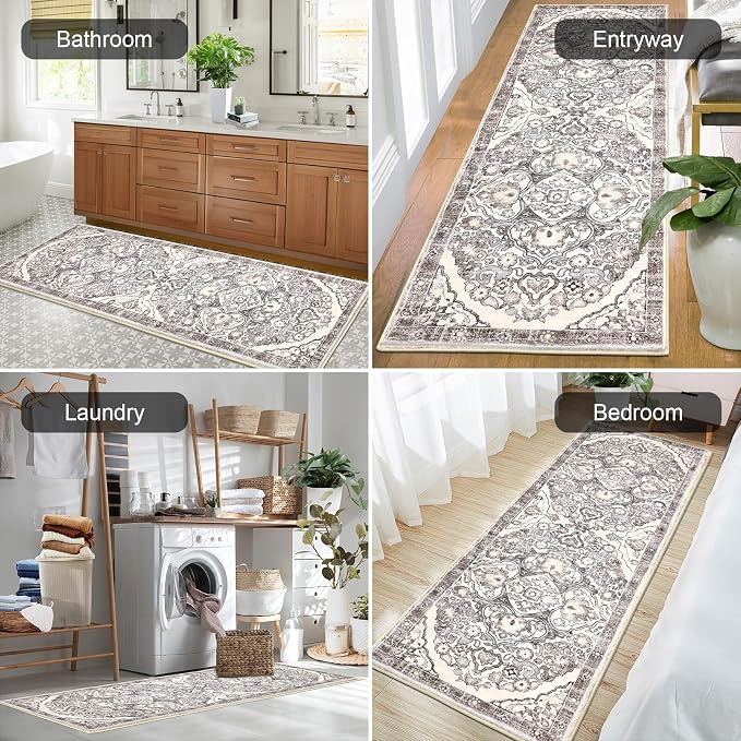 HEBE Hallway Runner Rug 2'x6', Washable Non Slip Kitchen Rug Runner | Soft Boho - Image 6