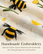 Embroidered Throw Pillow Cover 18x18 Inch, Flower Bee | Decorative Pillow Cover - Image 2