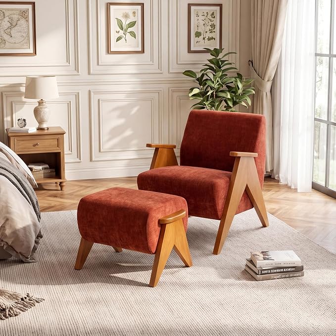 Linen Padded footstools Mid Century Modern Ottoman - Image 7