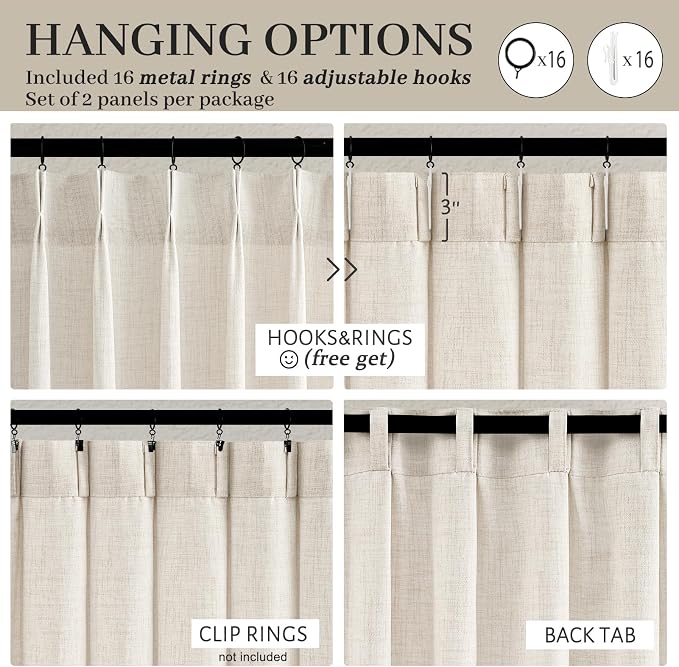 Pinch Pleat Thick Linen Viral Curtains 84 Inch Length 2 Panels Set - Image 4