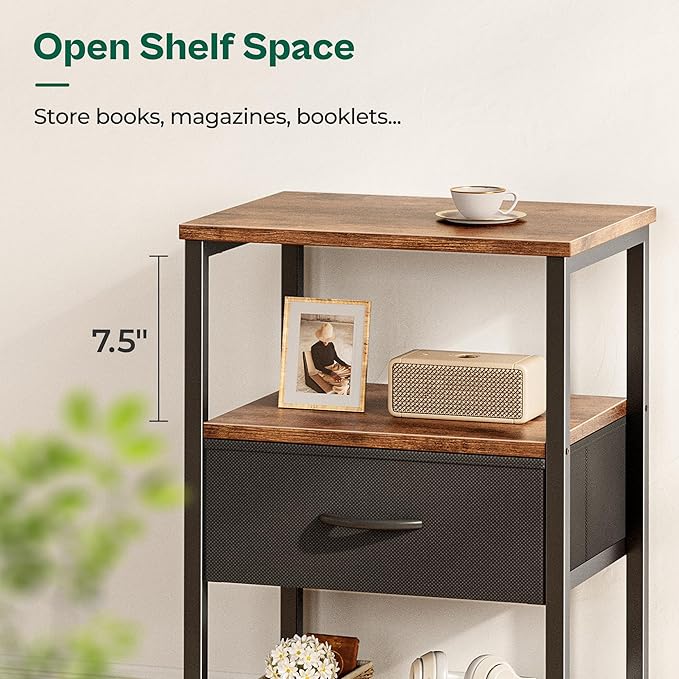 Huuger Night Stand with Fabric Drawer, Side Table with Mesh Shelf, Bedroom - Image 7