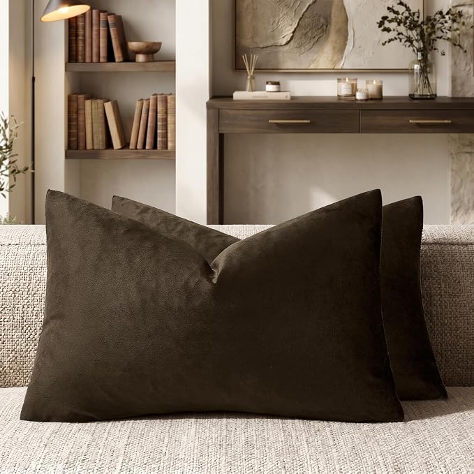 GIGIZAZA Brown Velvet Pillow Covers 12x20 Decorative Pillows Pack of 2 | Lumbar by GIGIZAZAFocusingonhomedecoration
