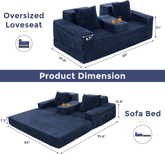 MAXYOYO Loveseat Sofa Bed, Striped Faux Fur Foldable Floor Sofa Couch in A Box - Image 3