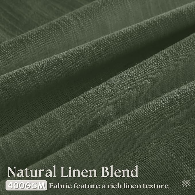 Olive Green Pinch Pleat Linen Semi Sheer Curtains 45 Inch Length 2 Panels | - Image 3