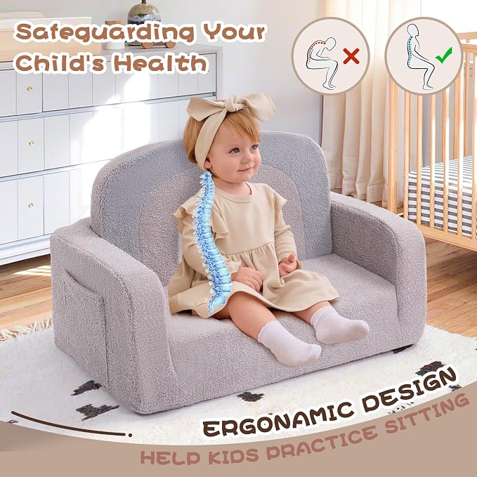 Foryoomi Extra Wide Kids Couch, 2-in-1 Soft Toddler Couch - Image 7