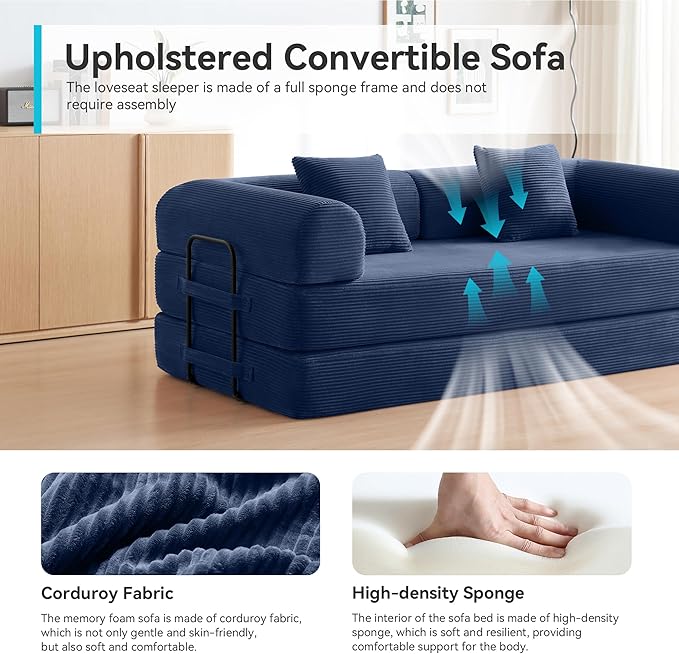 Convertible Sofa Bed with Corduroy Pillow, Comfy Floor Sofa Bed Compressed Sofa - Image 6
