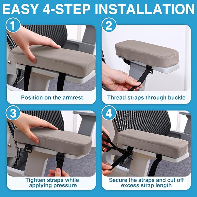 Smiry Ergonomic Office Chair Armrest Pads, Memory Foam Arm Rest Covers - Image 6