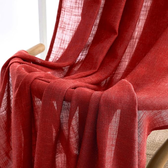 MIULEE Red Linen Curtains 52x108 Inch Long - Image 6