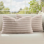 decorUhome Fall Faux Fur Throw Pillow Covers 12x20 Set of 2 Tan | Decorative by decorUhome