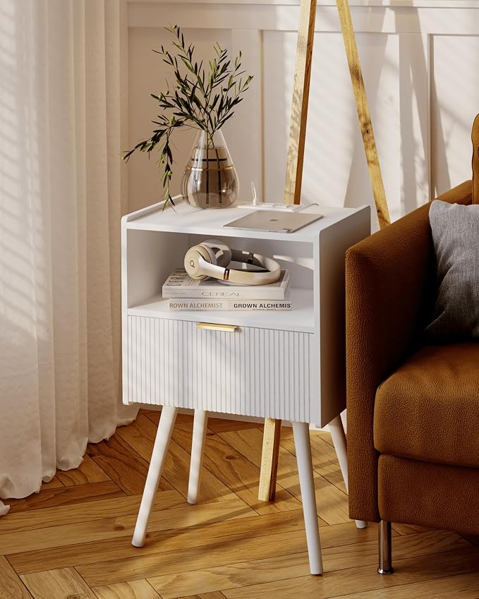 JOONEE White Nightstand with Outlet, Modern Bedside Table with Storage Drawer - Image 7