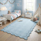 GarveeHome 4x6 Scalloped Washable Area Rug Blue Nursery Kids Bedroom Rug | Soft by GarveeHome