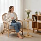Natural Rattan End Table, Boho Solid Wood Octagon Side Table - Image 3