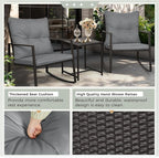 SUNCROWN 3 Piece Outdoor Rocking Bistro Set Black Wicker Furniture Porch Chairs - Image 7
