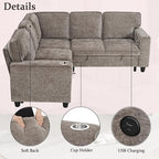 L-Shaped Sectional Couch with Storage and Pull Out Bed, Convertible Sofa Bed - Image 8