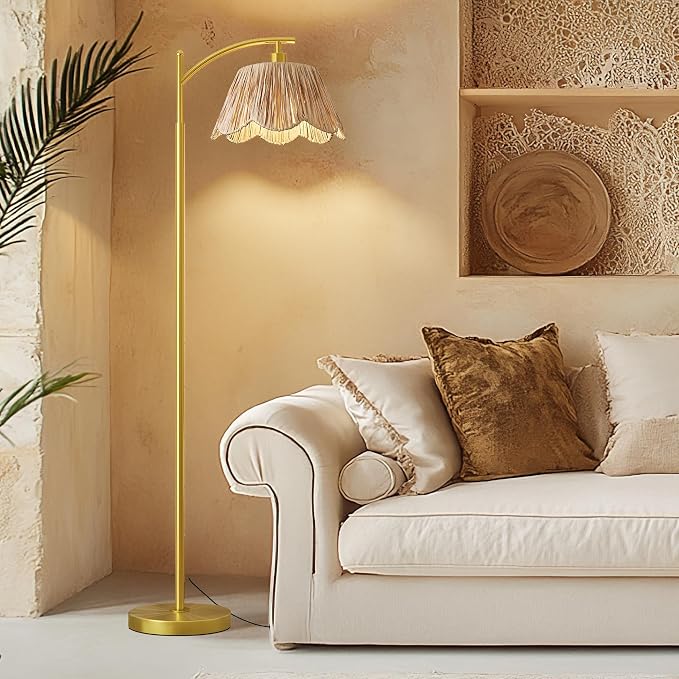 Oneach Arc Floor Lamp for Living Room, Rattan Boho Floor Lamp - Image 2