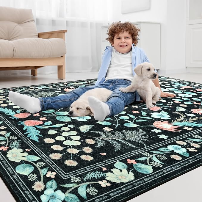 Area Rugs for Living Room, Non-Slip 4x6 Vintage Rug for Bedroom, Washable - Image 9