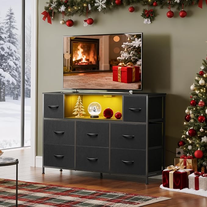 WLIVE Black Dresser TV Stand for 45, 55 inch TV, Entertainment Center - Image 2