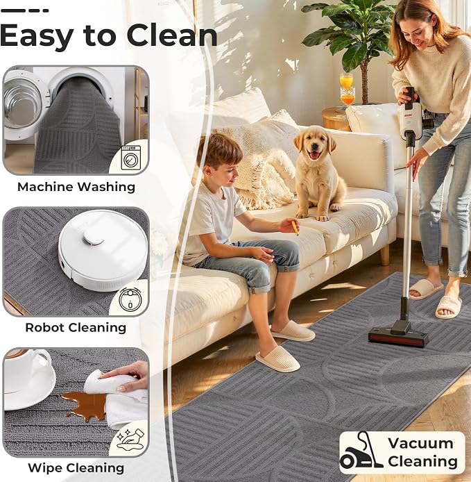 Findosom Washable Runner Rug 2x8, Geometric High-Low Textured Non Slip Hallway - Image 3