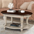 Oval Wood Coffee Table for Living Room, 2-Tier Solid Wood Coffee Table - Image 2