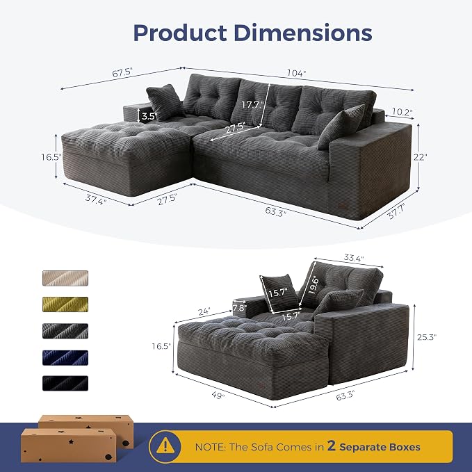 MAXYOYO Sectional Sofa Couch and Chaise Lounge, L Shaped Modern Cloud Couch - Image 2
