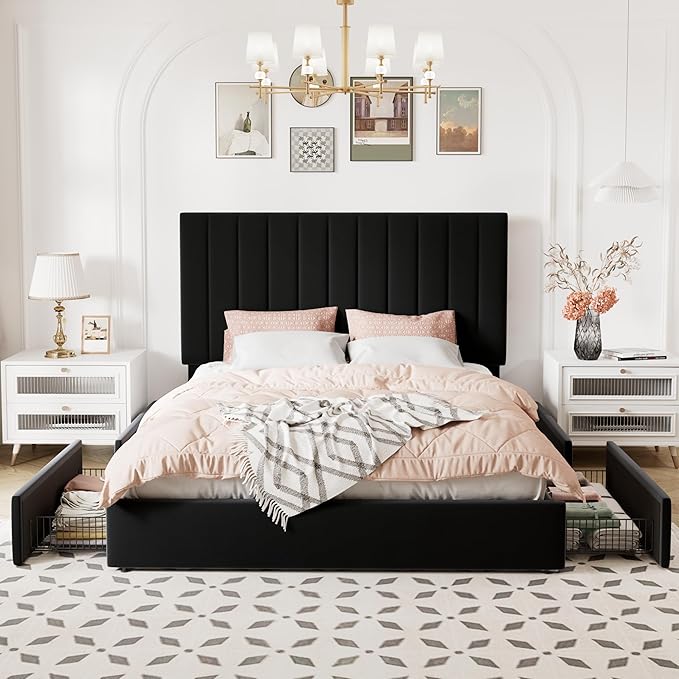 Allewie Queen Size Storage Bed Frame, Vertical Channel Tufted Adjustable - Image 3