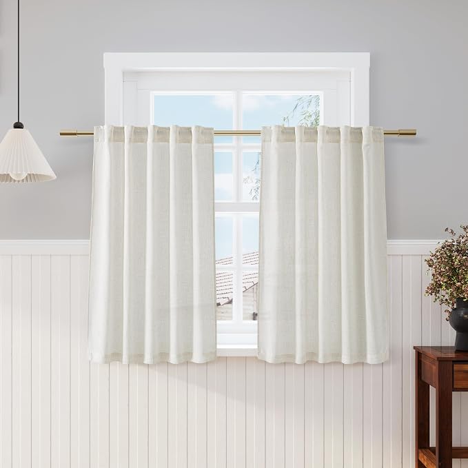 Cream Cafe Curtains 45 Inch Length Set 2 Panel Back Tab Pocket Semi Sheer Short by Nanspring