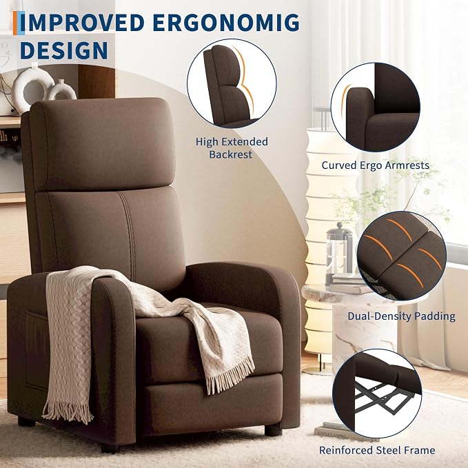 GarveeHome Linen Fabric Manual Recliner Chair, - Image 5