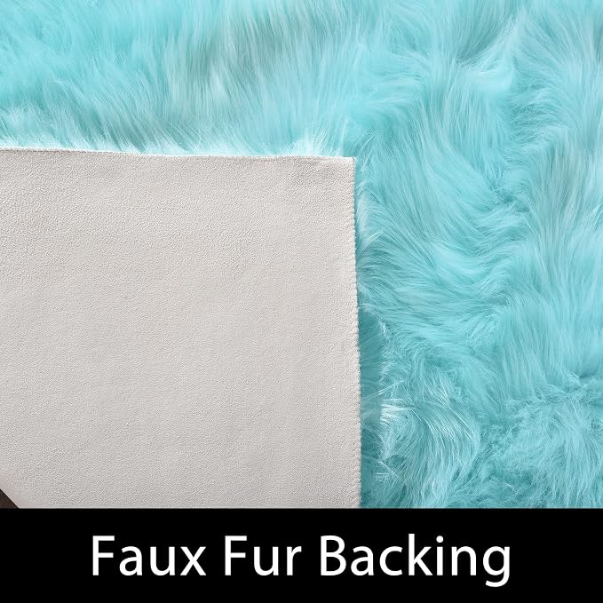 Latepis Blue Rugs for Living Room 5x6.7 Faux Sheepskin Fur Area Rug for Bedroom - Image 3