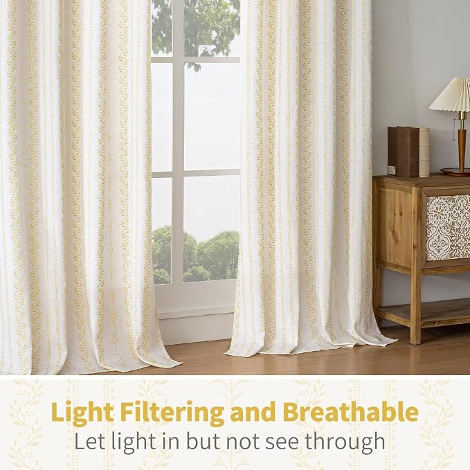 BGment Mustard Yellow Vintage Floral Linen Curtains - Image 5